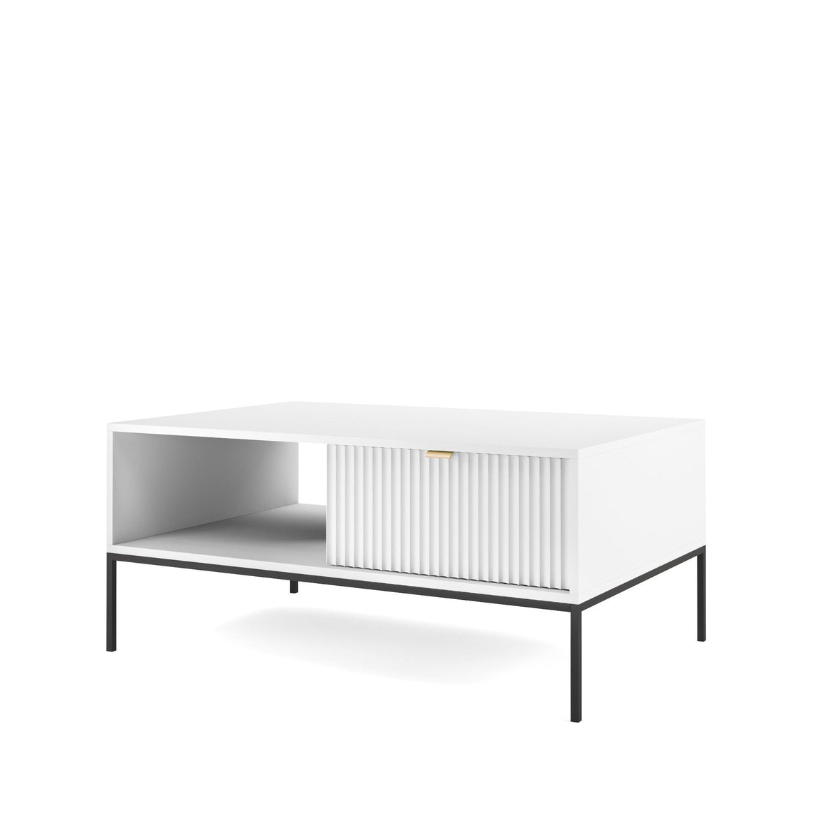 Tavolino con piedi in metallo 1 cassetto ed 1 vano in legno laminato Miseno 104x68 cm