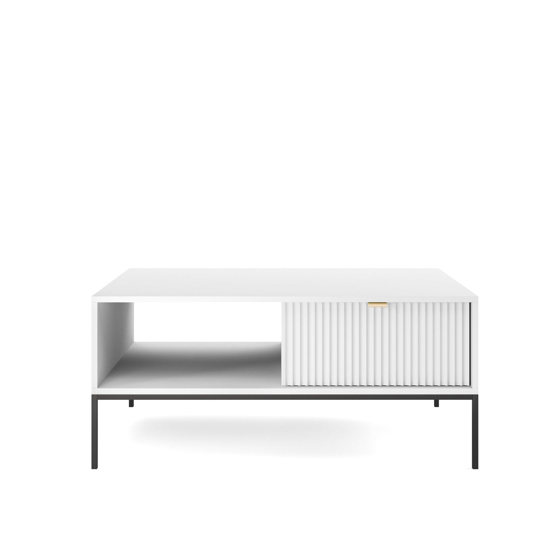 Tavolino con piedi in metallo 1 cassetto ed 1 vano in legno laminato Miseno 104x68 cm