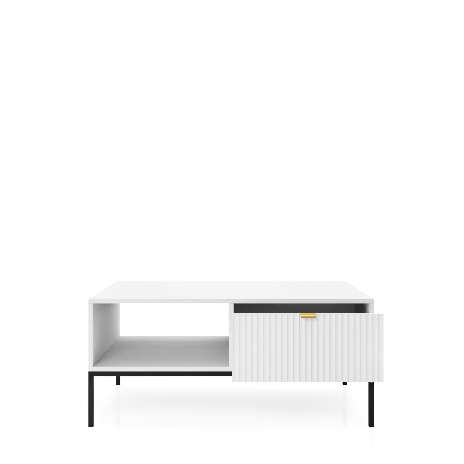 Tavolino con piedi in metallo 1 cassetto ed 1 vano in legno laminato Miseno 104x68 cm