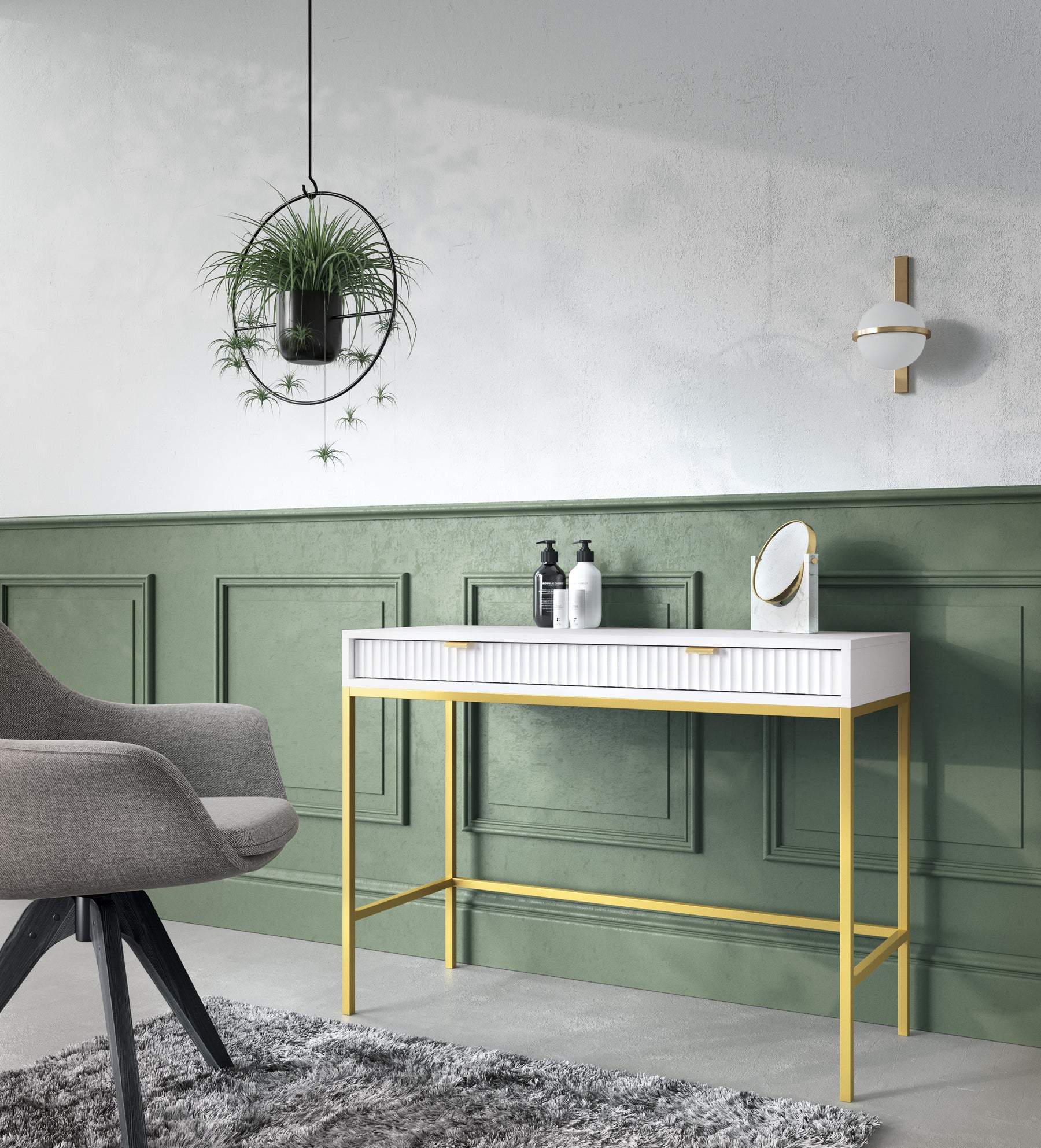 Consolle con piedi in metallo 2 cassetti in legno laminato Miseno 104x78 cm