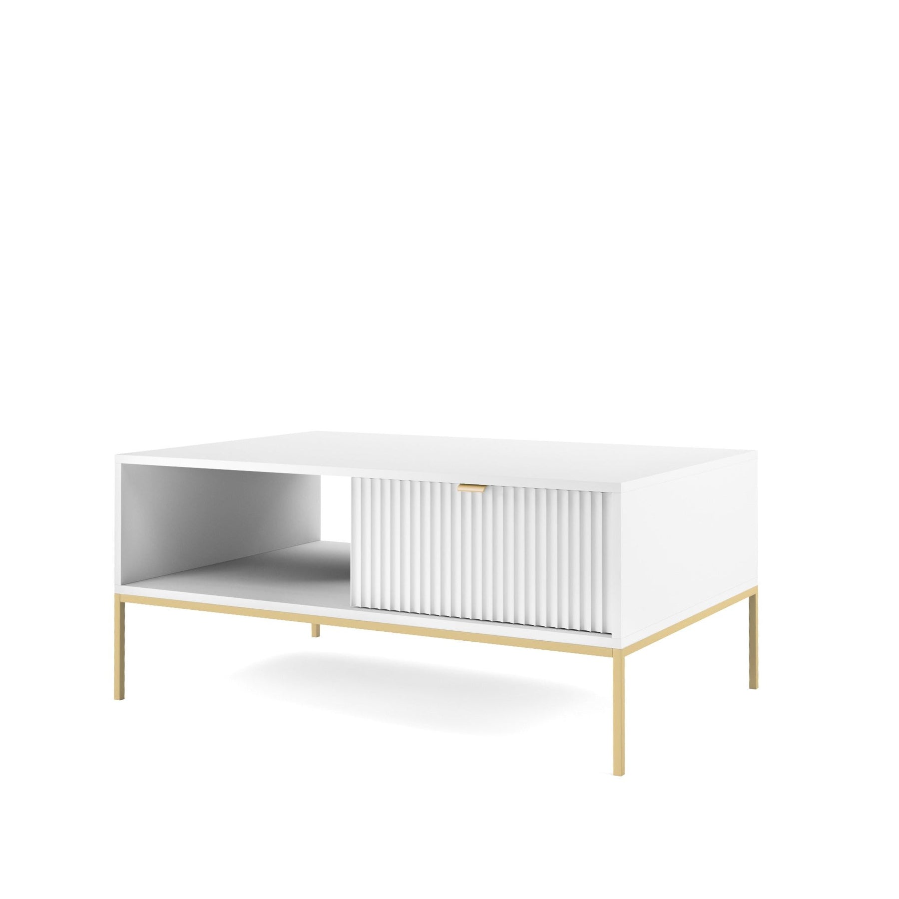 Tavolino con piedi in metallo 1 cassetto ed 1 vano in legno laminato Miseno 104x68 cm