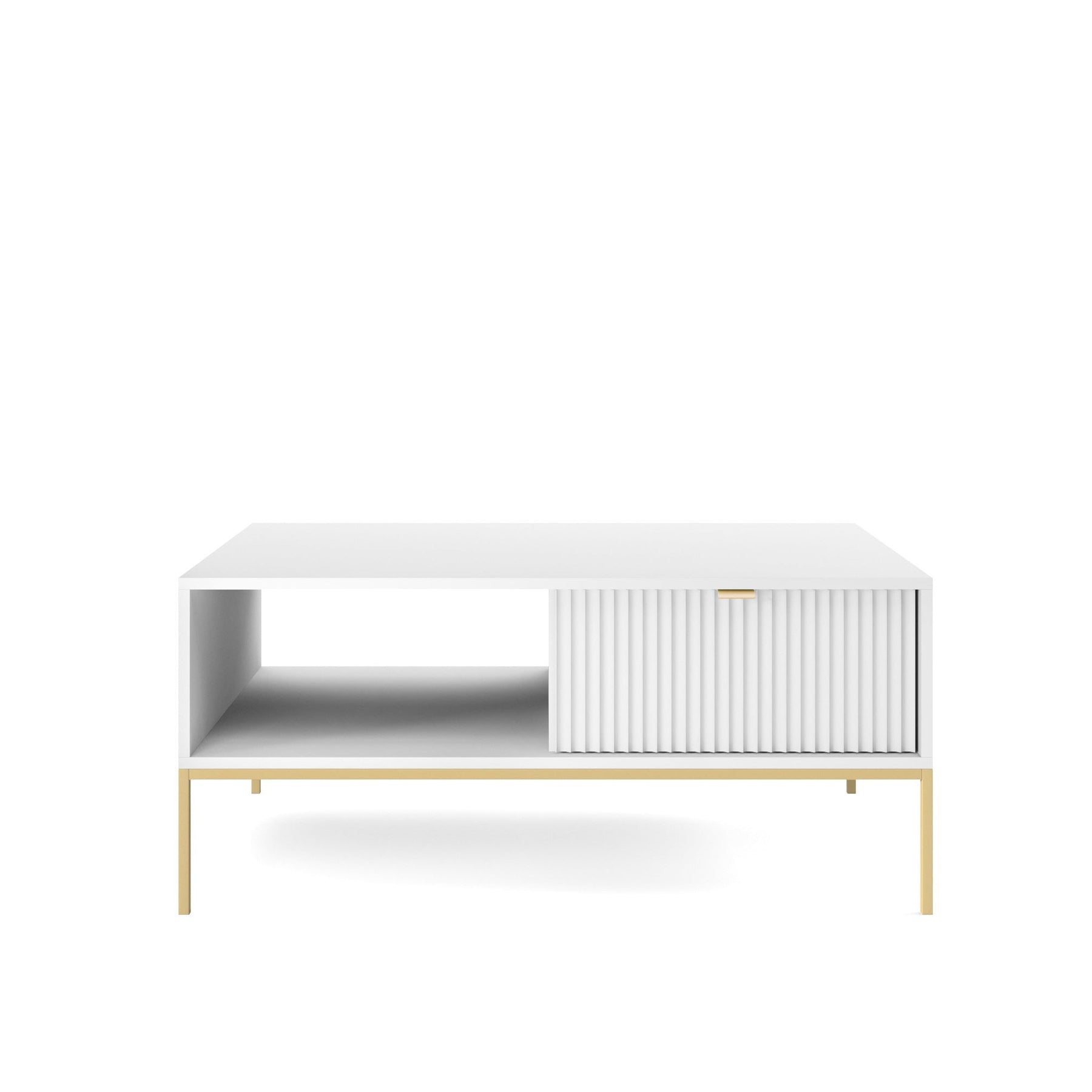 Tavolino con piedi in metallo 1 cassetto ed 1 vano in legno laminato Miseno 104x68 cm