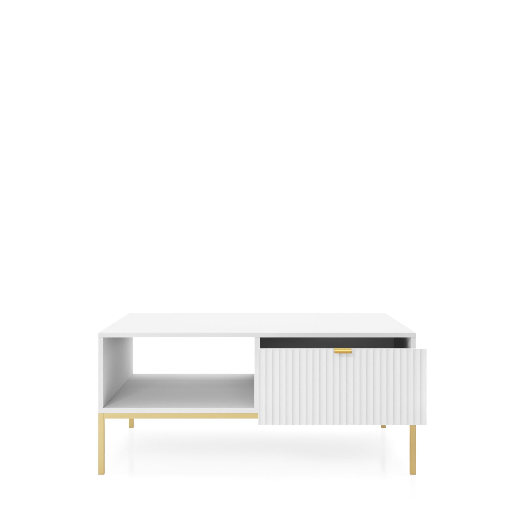 Tavolino con piedi in metallo 1 cassetto ed 1 vano in legno laminato Miseno 104x68 cm
