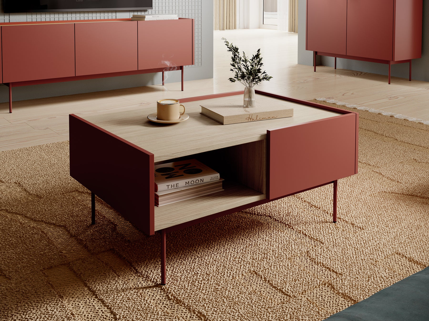 Tavolino basso 2 cassetti in legno laminato Lago 97x45 cm