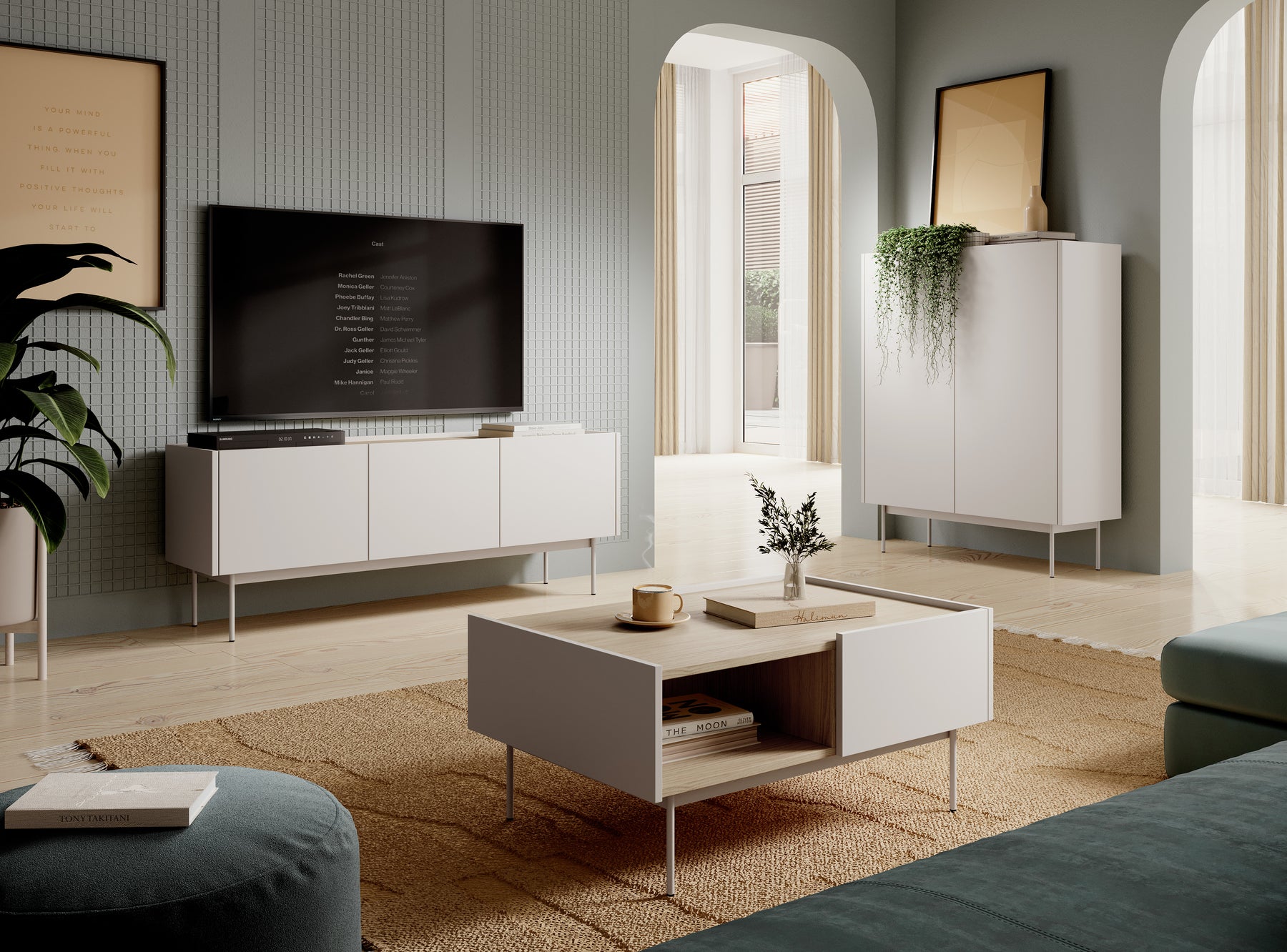 Mobile porta TV 3 ante in legno laminato Lago 144x55 cm