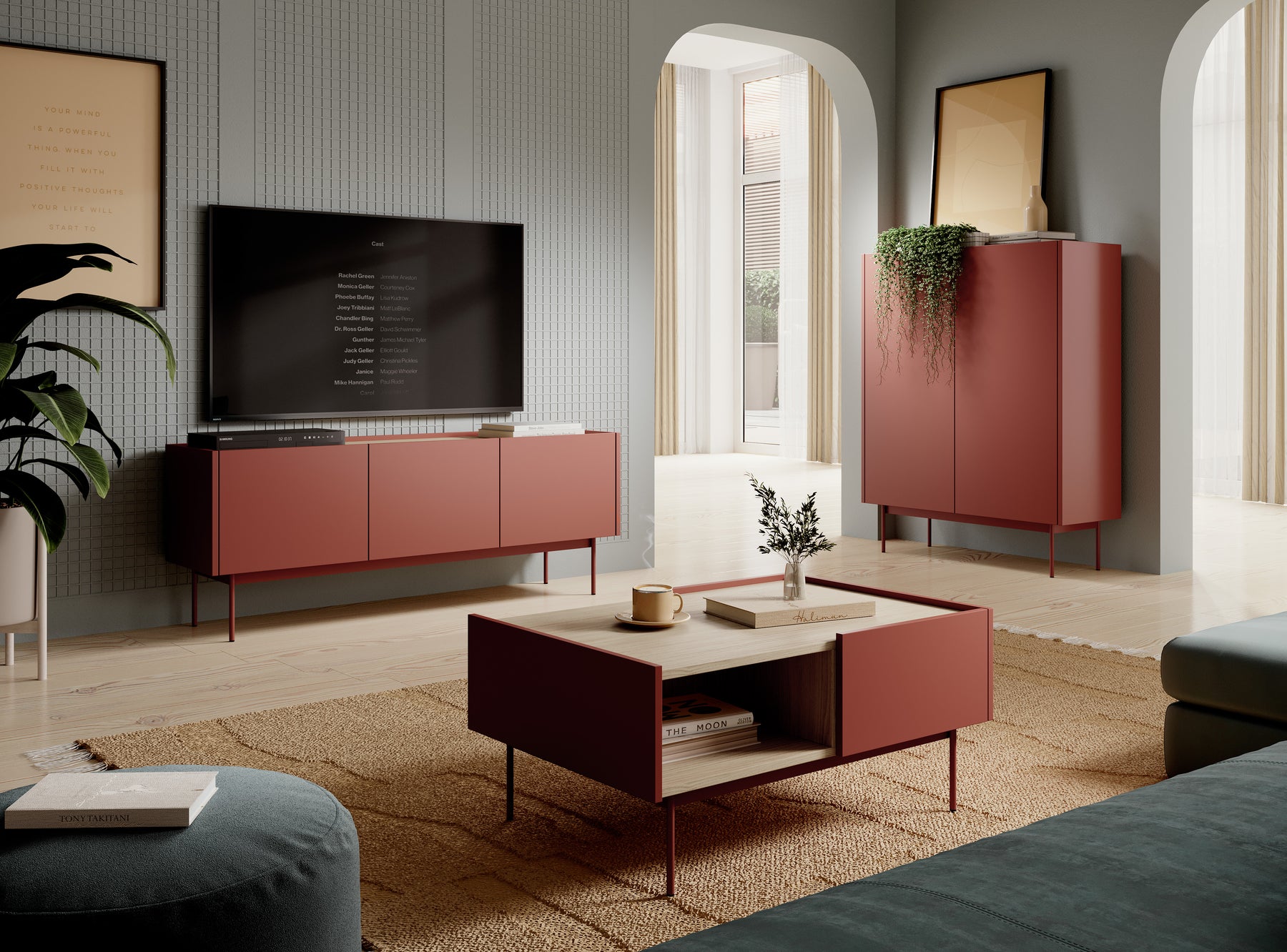 Mobile porta TV 3 ante in legno laminato Lago 144x55 cm