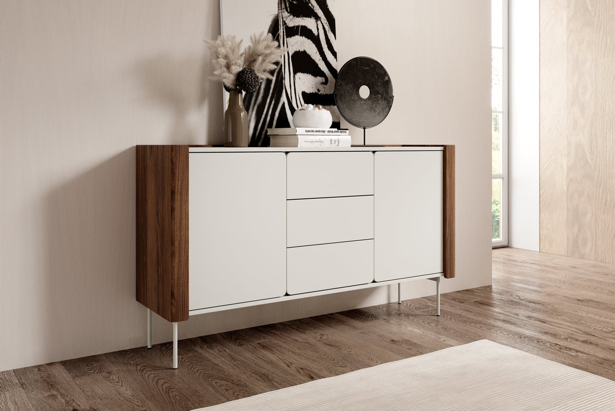 Madia 2 ante 3 cassetti in legno laminato noce e cashmere Lumia 141x82 cm