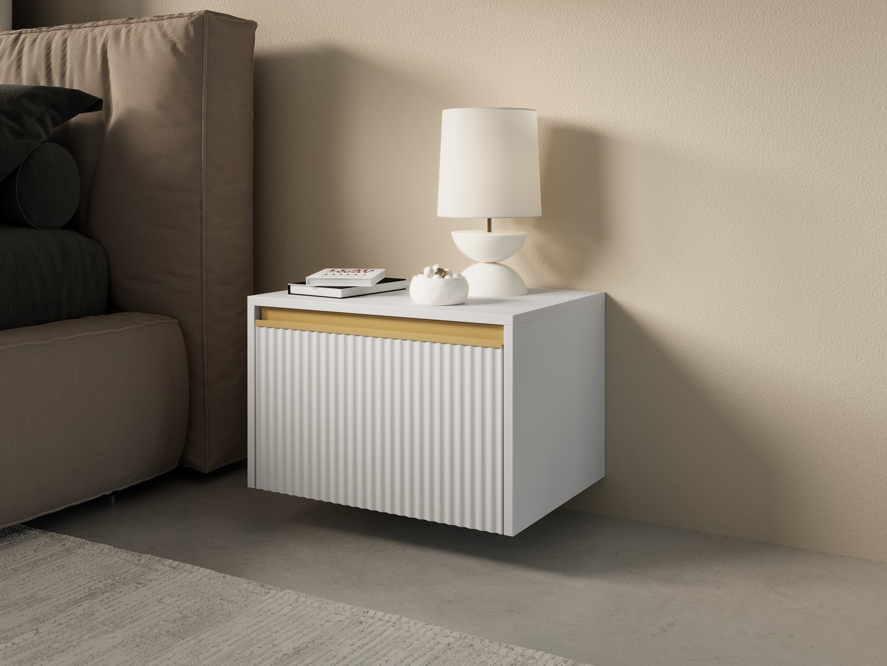 Comodino 1 cassetto in legno laminato Gold 54x42 cm