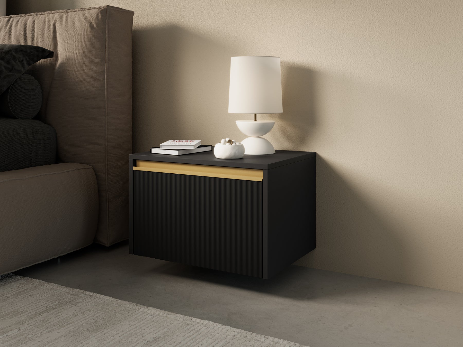 Comodino 1 cassetto in legno laminato Gold 54x42 cm