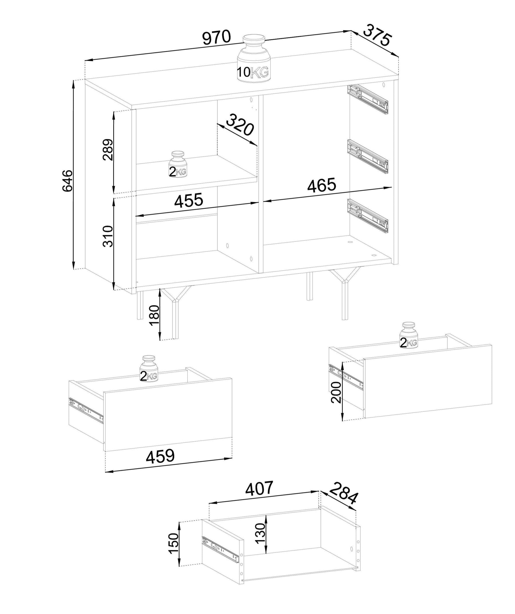 Credenza 3 cassetti 1 anta in legno laminato Nerea 97x83 cm