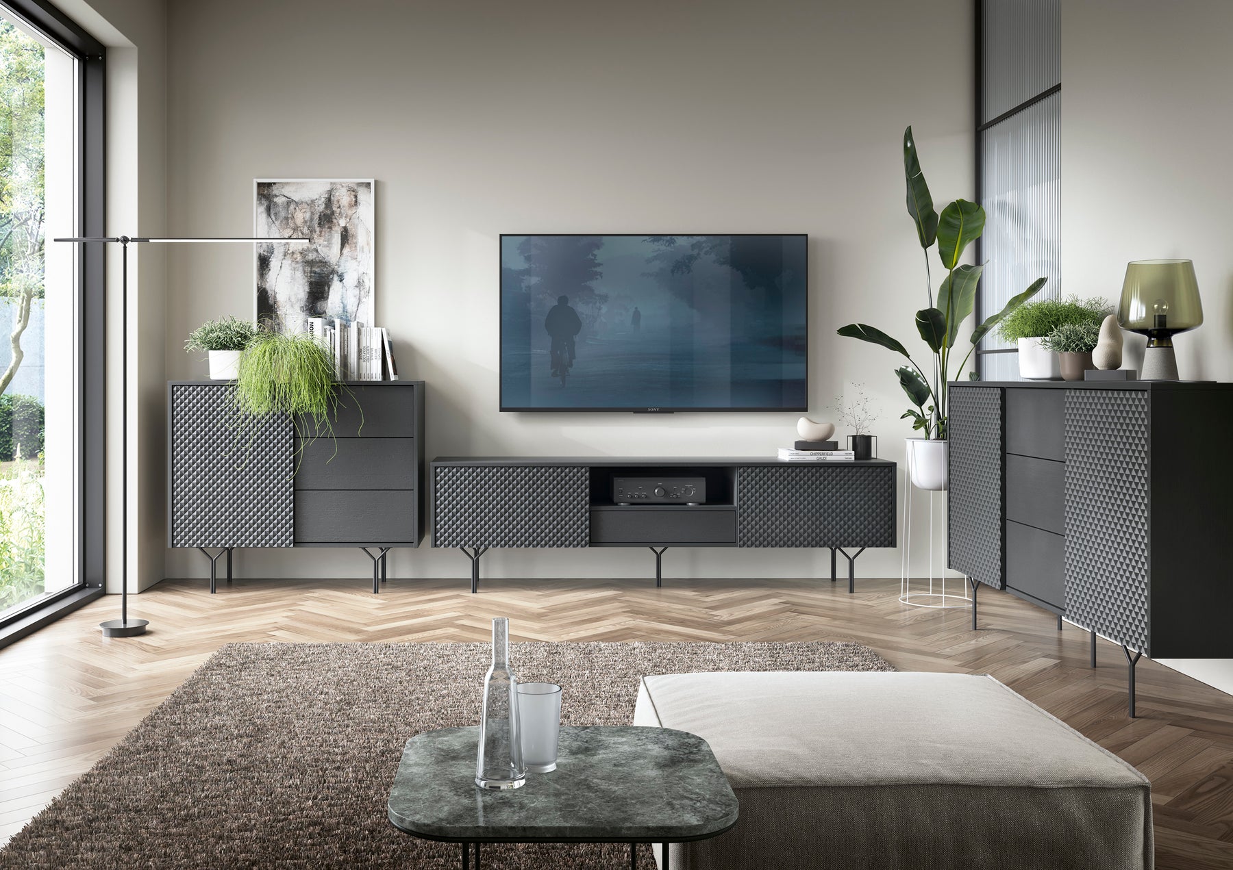 Credenza 3 cassetti 1 anta in legno laminato Nerea 97x83 cm