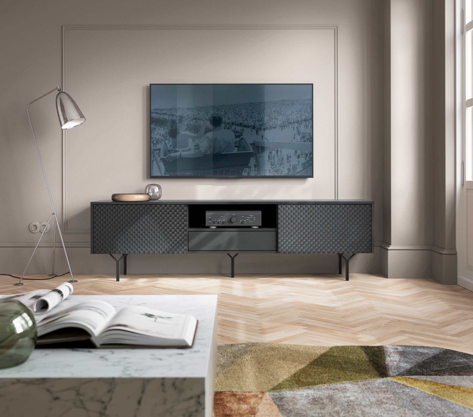 Mobile TV 2 Ante 1 cassetto in legno laminato Nerea 180x51 cm
