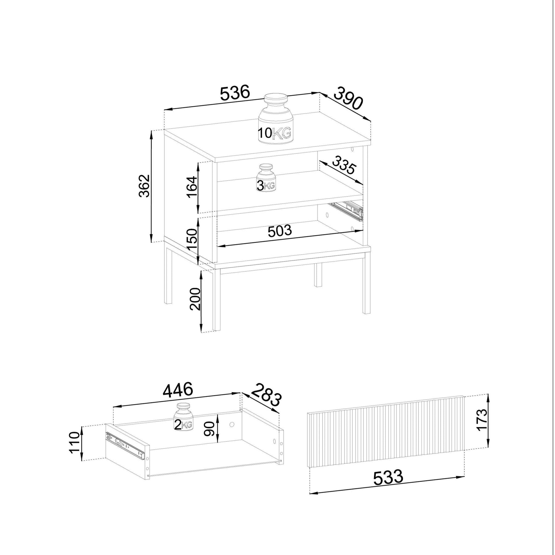 Comodino con 1 cassetto e LED integrato Aura 54x56 cm