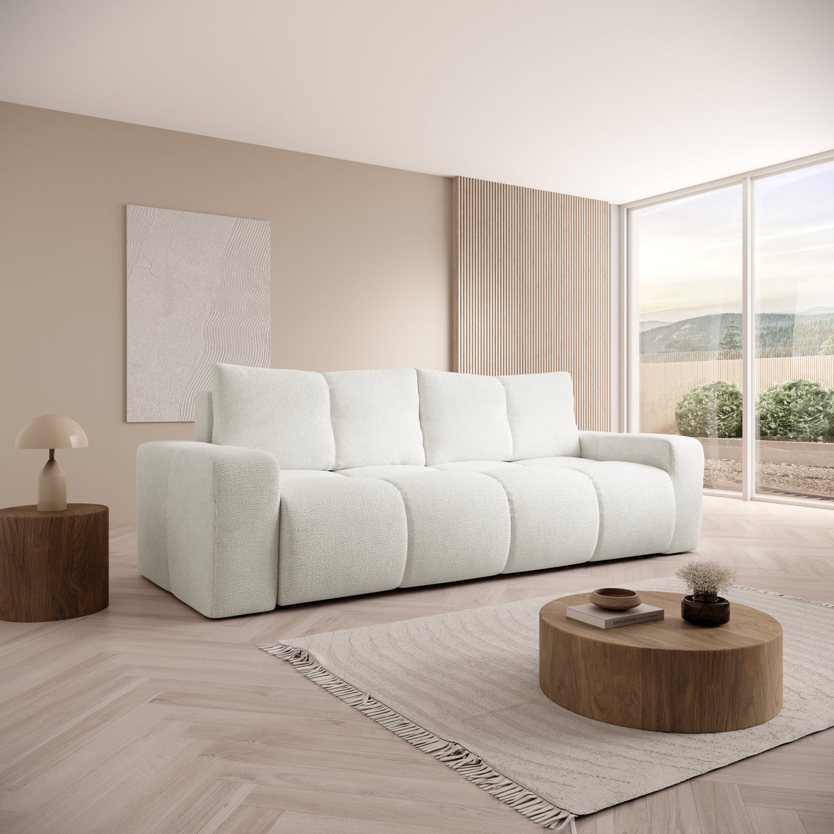 Divano letto in tessuto cannettato Vienna 259x99/149 cm