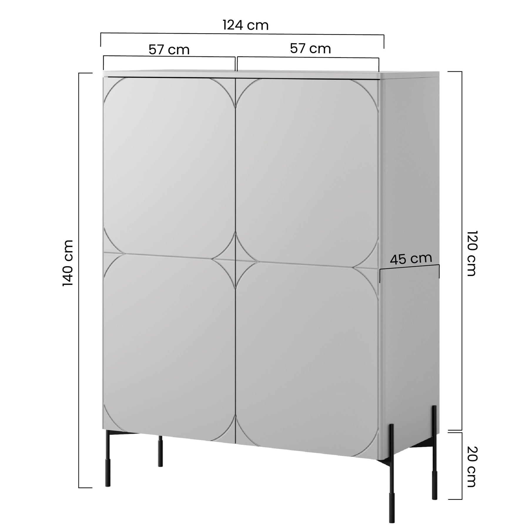 Credenza 2 ante con piede in metallo verde oliva Sonatia 124x140 cm