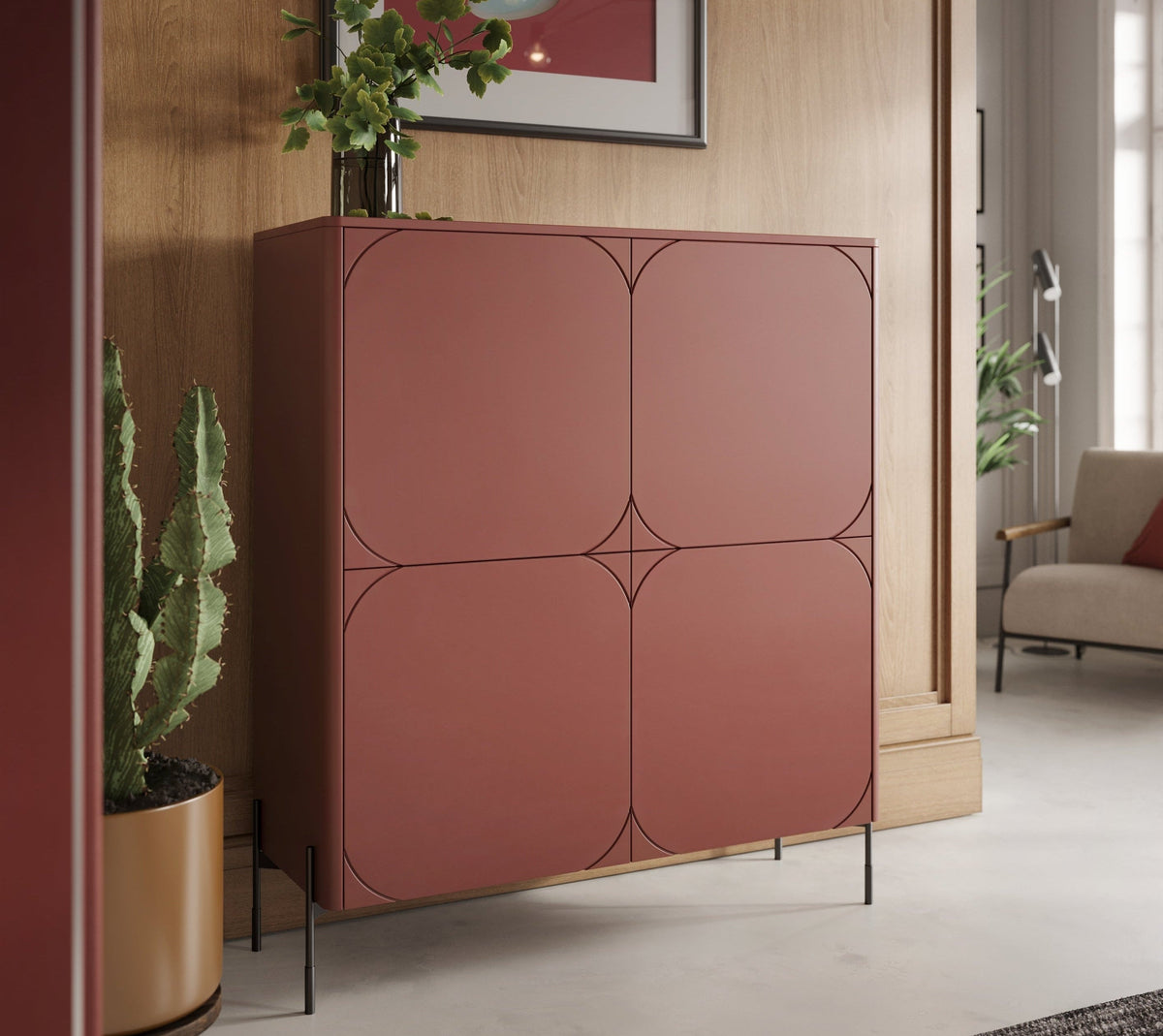 Credenza 2 ante con piede in metallo bordeaux Sonatia 124x140 cm