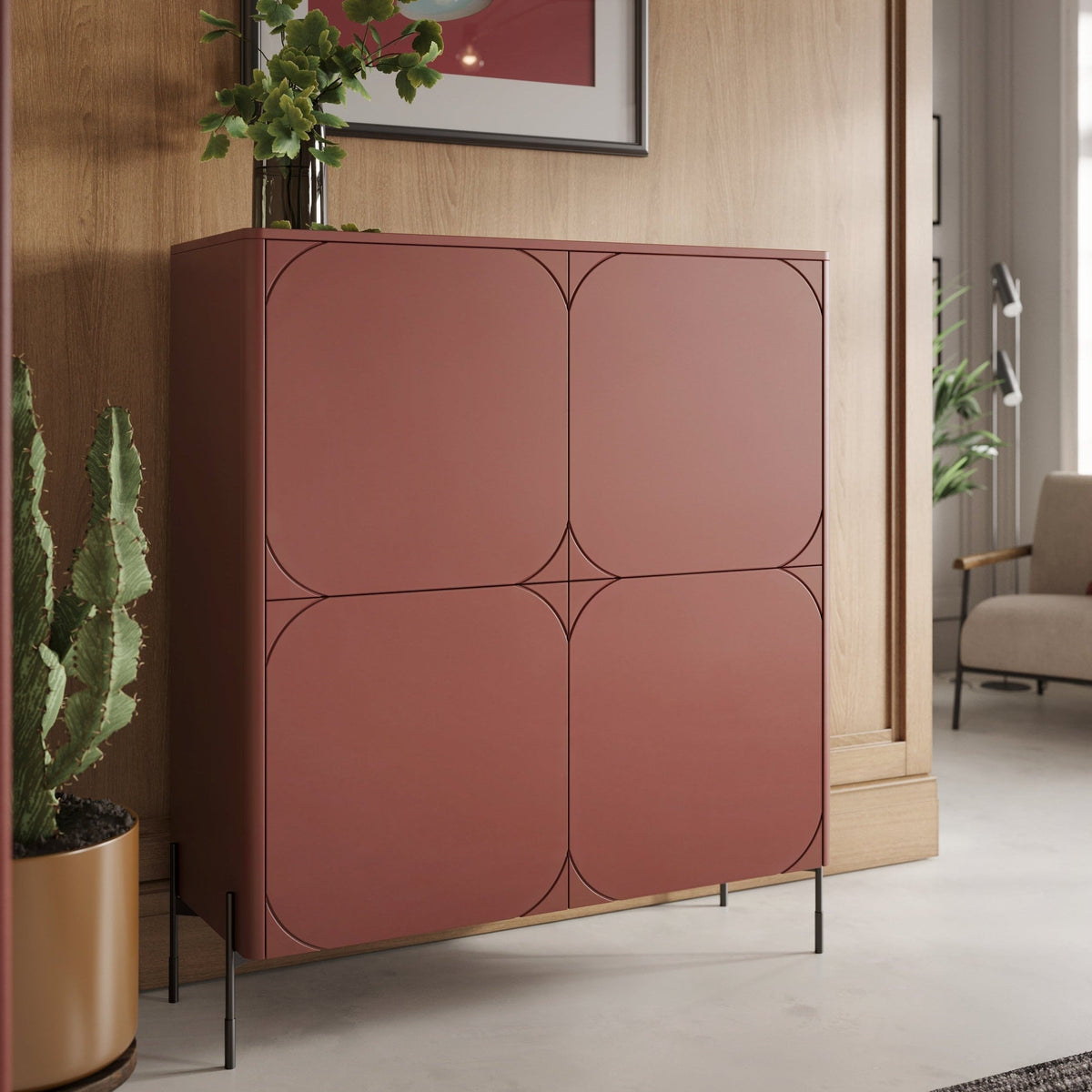 Credenza 2 ante con piede in metallo bordeaux Sonatia 124x140 cm