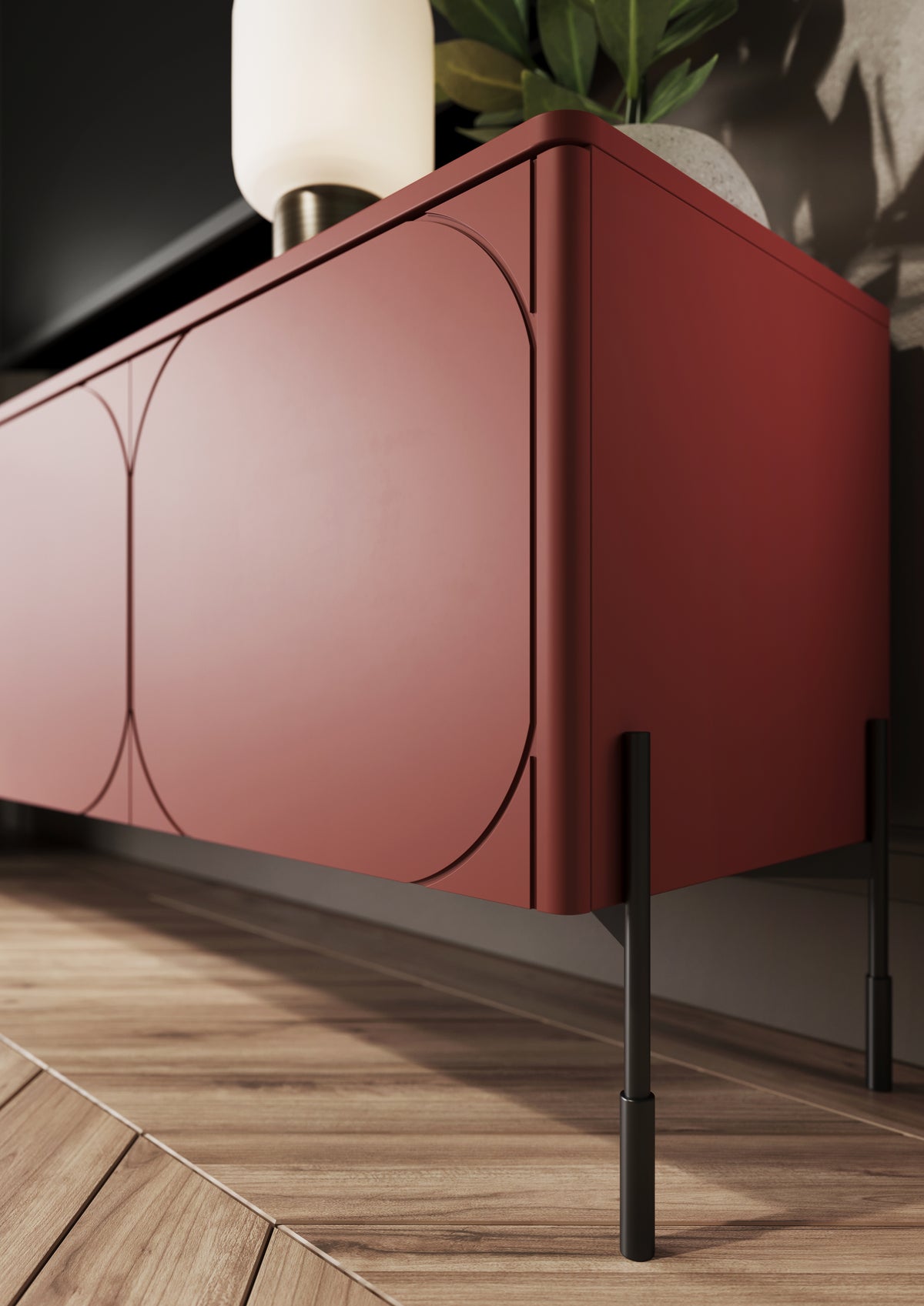 Mobile TV 3 ante bordeaux con piede in metallo Sonatia 154x65 cm