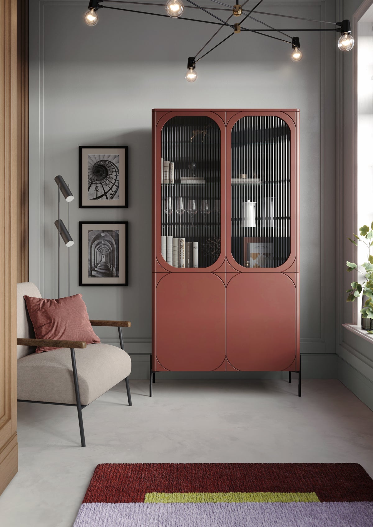 Vetrina 2 ante con piede in metallo bordeaux Sonatia 104x200 cm