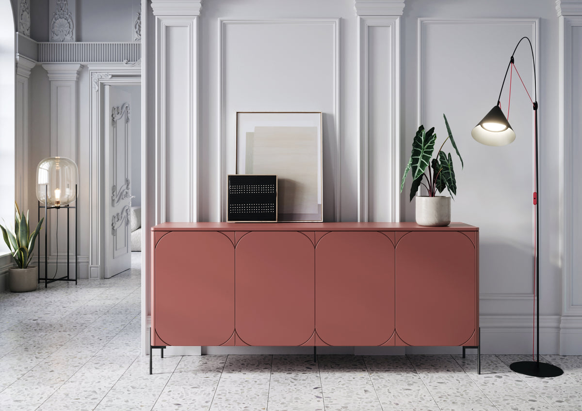 Madia 4 ante con piede in metallo bordeaux Sonatia 204x90 cm