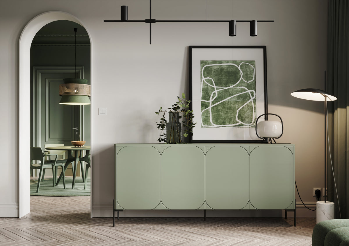 Madia 4 ante con piede in metallo verde oliva Sonatia 204x90 cm