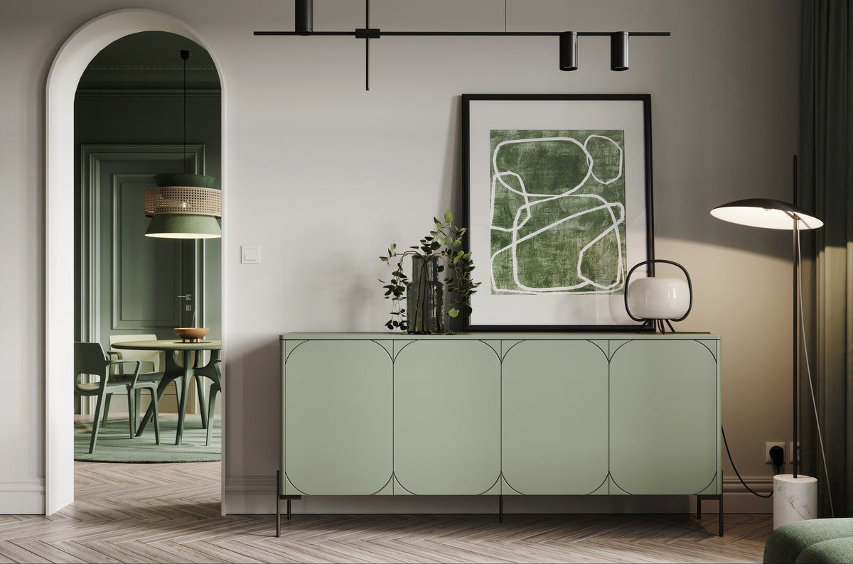 Madia 4 ante con piede in metallo verde oliva Sonatia 204x90 cm
