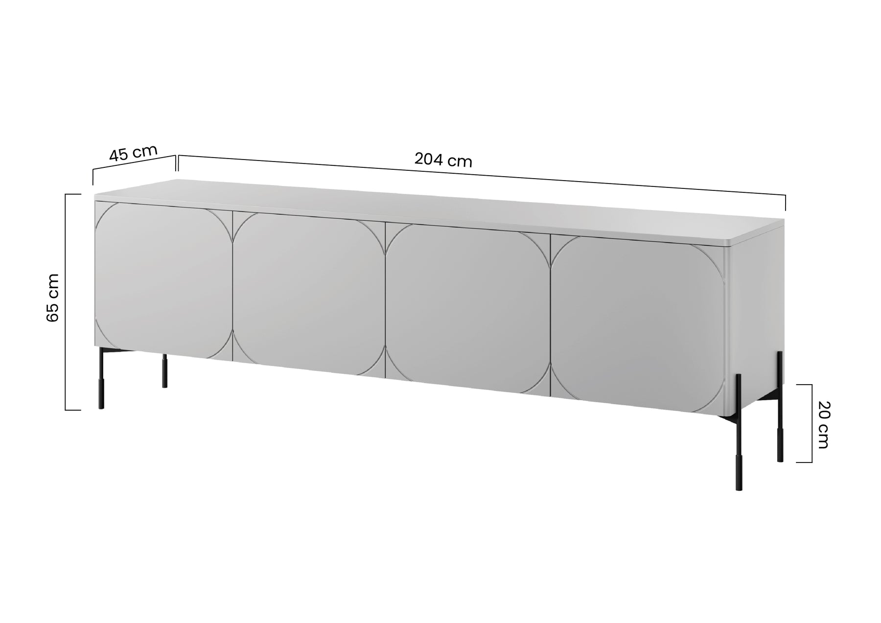 Mobile TV 4 ante con piede in metallo cashmere Sonatia 204x65 cm