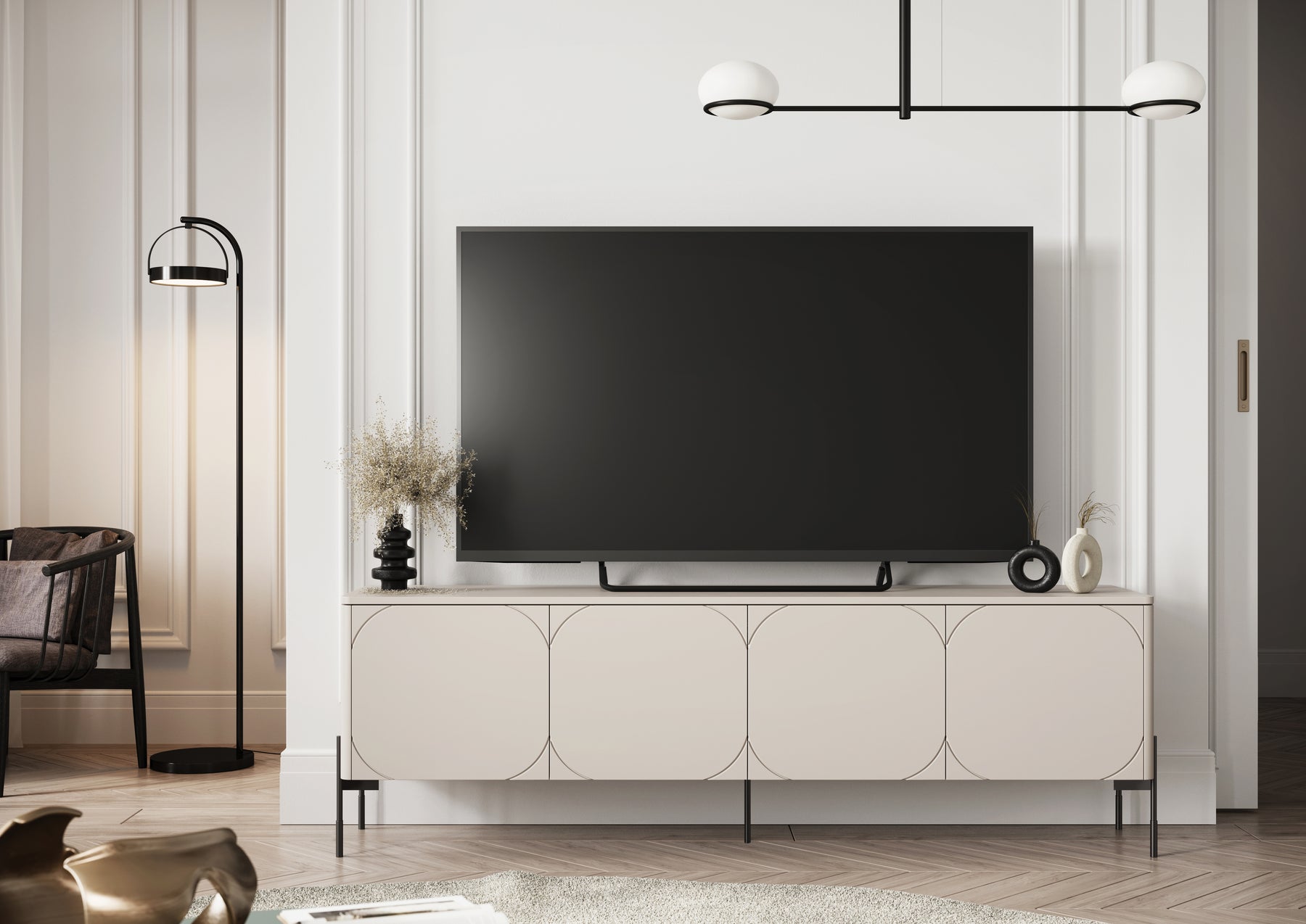 Mobile TV 4 ante con piede in metallo cashmere Sonatia 204x65 cm