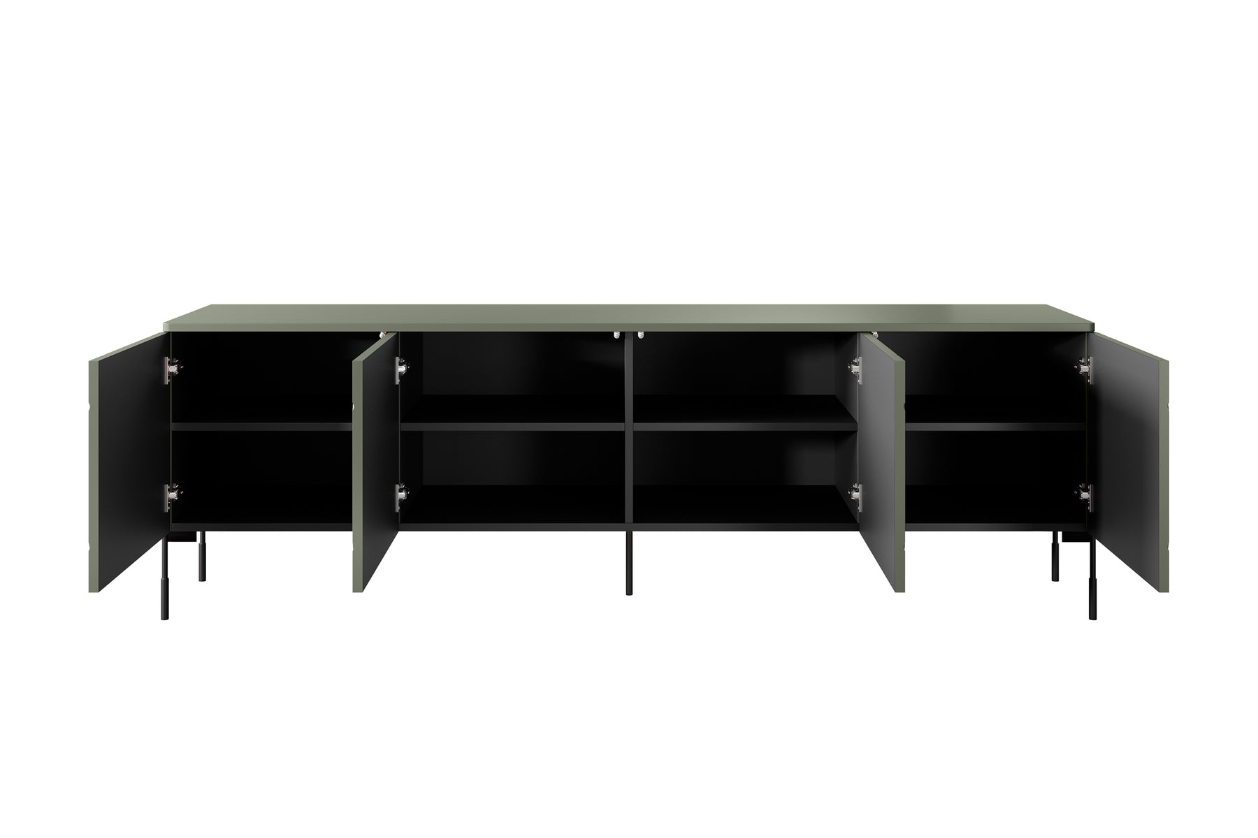 Mobile TV 4 ante con piede in metallo verde oliva Sonatia 204x65 cm