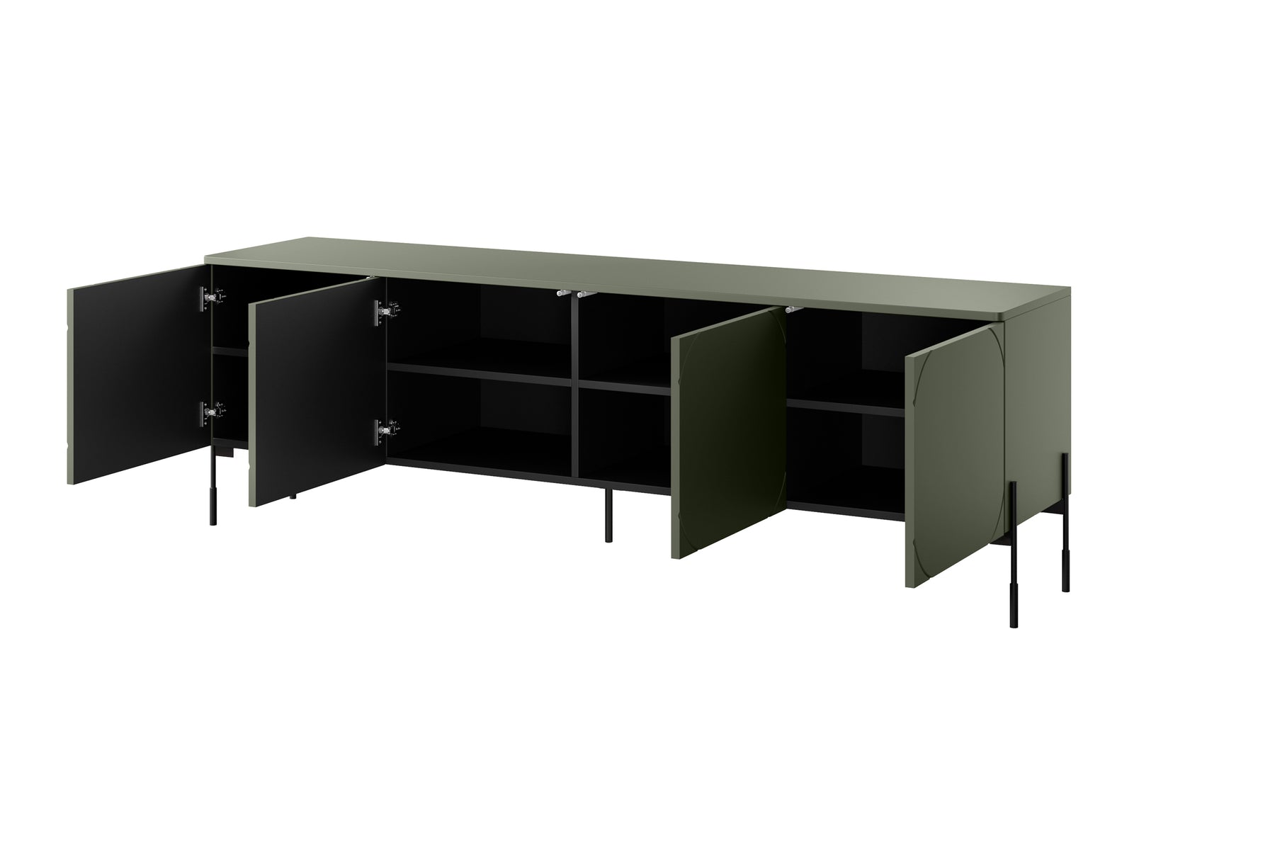 Mobile TV 4 ante con piede in metallo verde oliva Sonatia 204x65 cm