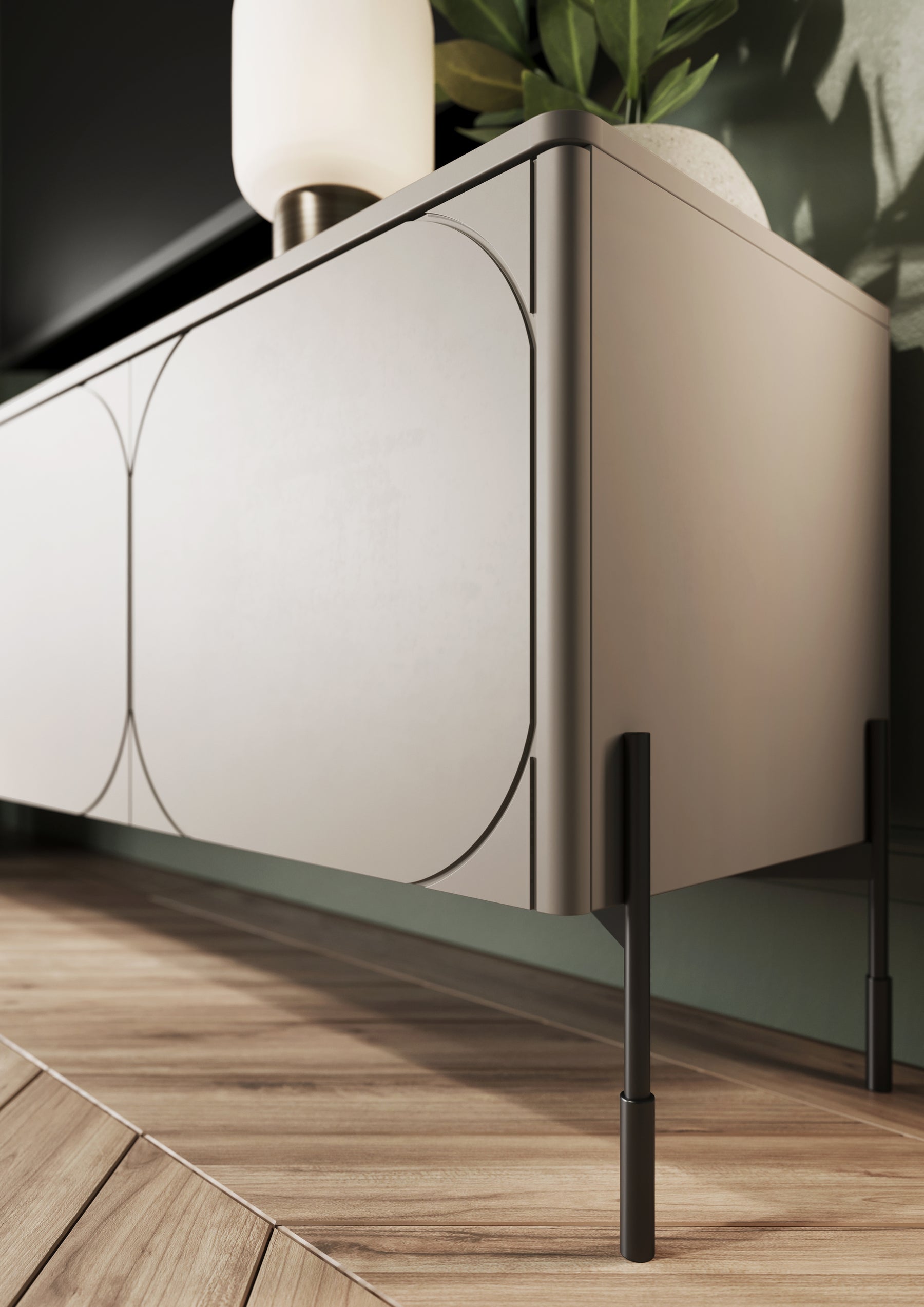 Mobile TV 3 ante cashmere con piede in metallo nero Sonatia 154x65 cm