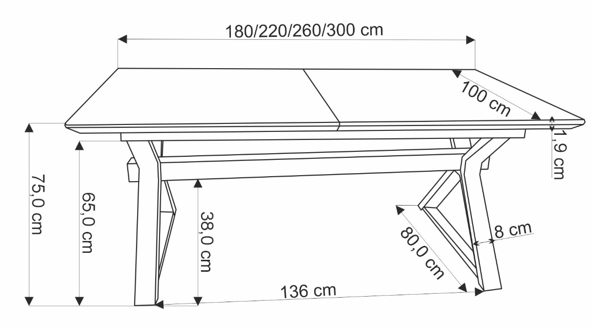 Tavolo allungabile per 8/10 persone rovere Helicon 180/300x100 cm