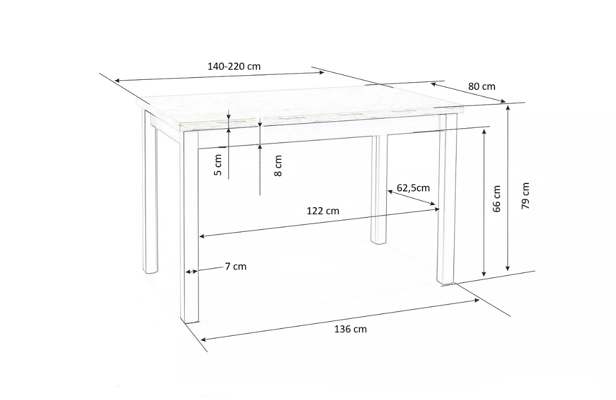 Tavolo allungabile Tiago 140/220x80 cm
