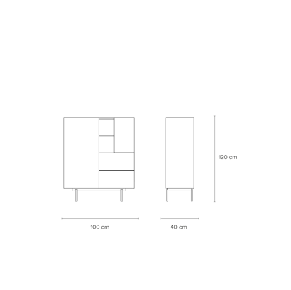 Credenza 2 ante 2 cassetti legno rovere e antracite Otto di Teulat 100x120 cm