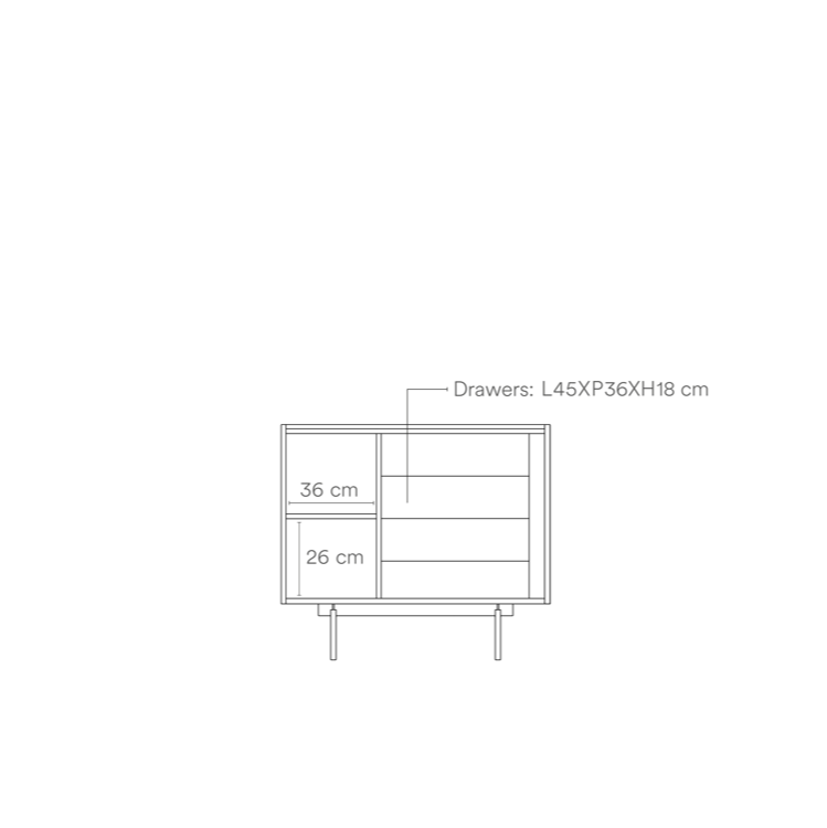 Cassettiera tre cassetti con anta legno rovere e antracite Otto di Teulat 88x78 cm