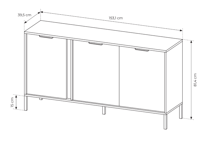 Madia con 3 ante antracite Venere 153x81 cm