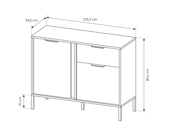 Credenza con 2 ante e 1 cassetto antracite Venere 103x81 cm