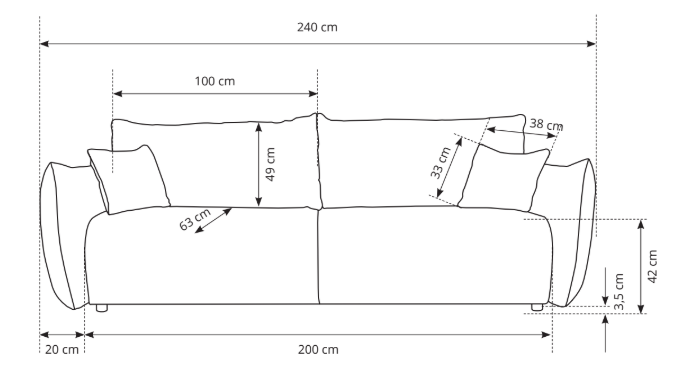Divano letto in tessuto cannettato cashmere Marsiglia 240x108/145 cm