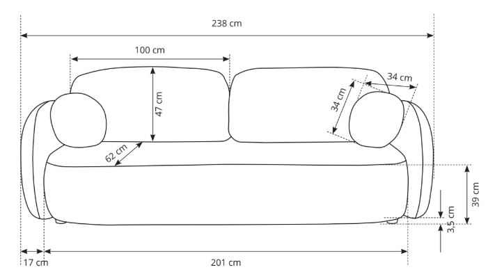 Divano letto in tessuto cinigliato grigio Madrid 238x142 cm