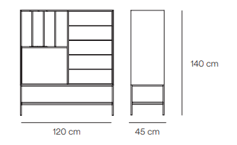 Credenza 1 anta 5 cassetti con gambe in metallo Platt 120x140 cm