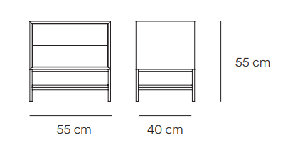 Comodino 2 cassetti con gambe in metallo Platt 55x55 cm