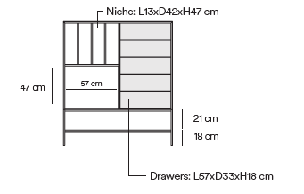 Credenza 1 anta 5 cassetti con gambe in metallo Platt 120x140 cm
