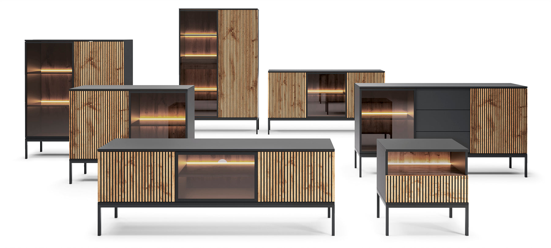 Credenza a 2 ante e 3 cassetti con LED integrato Aura 154x83 cm