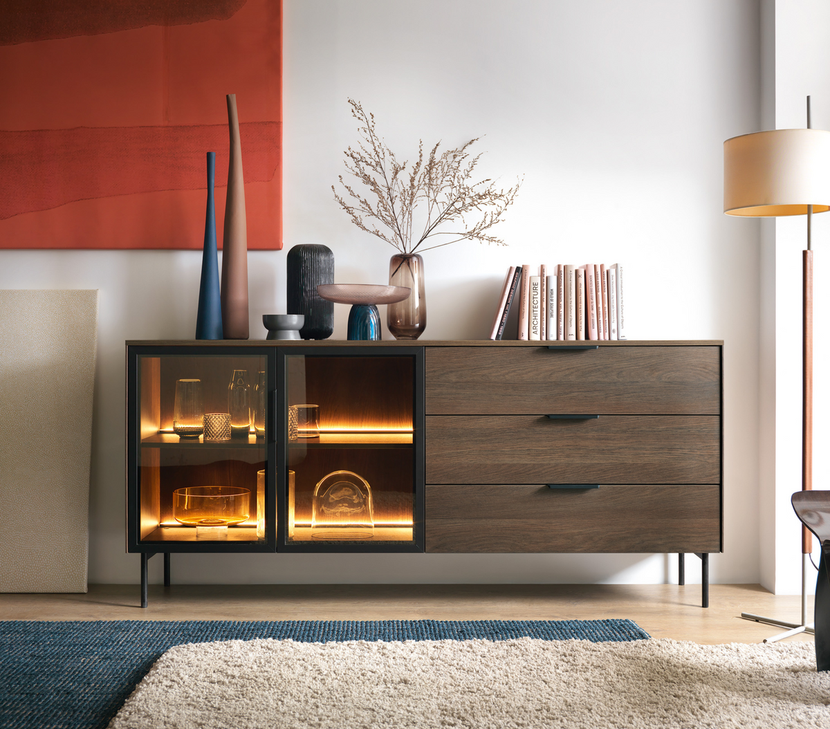 Madia 2 ante 3 cassetti con piede in metallo Lume 181x82 cm