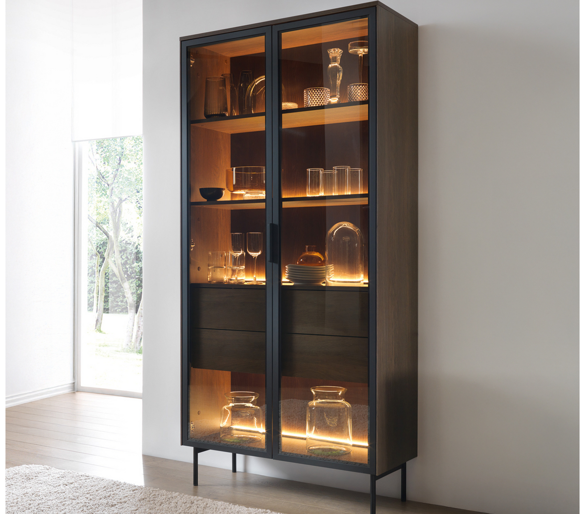 Vetrina 2 ante 2 cassetti Lume 92x194 cm