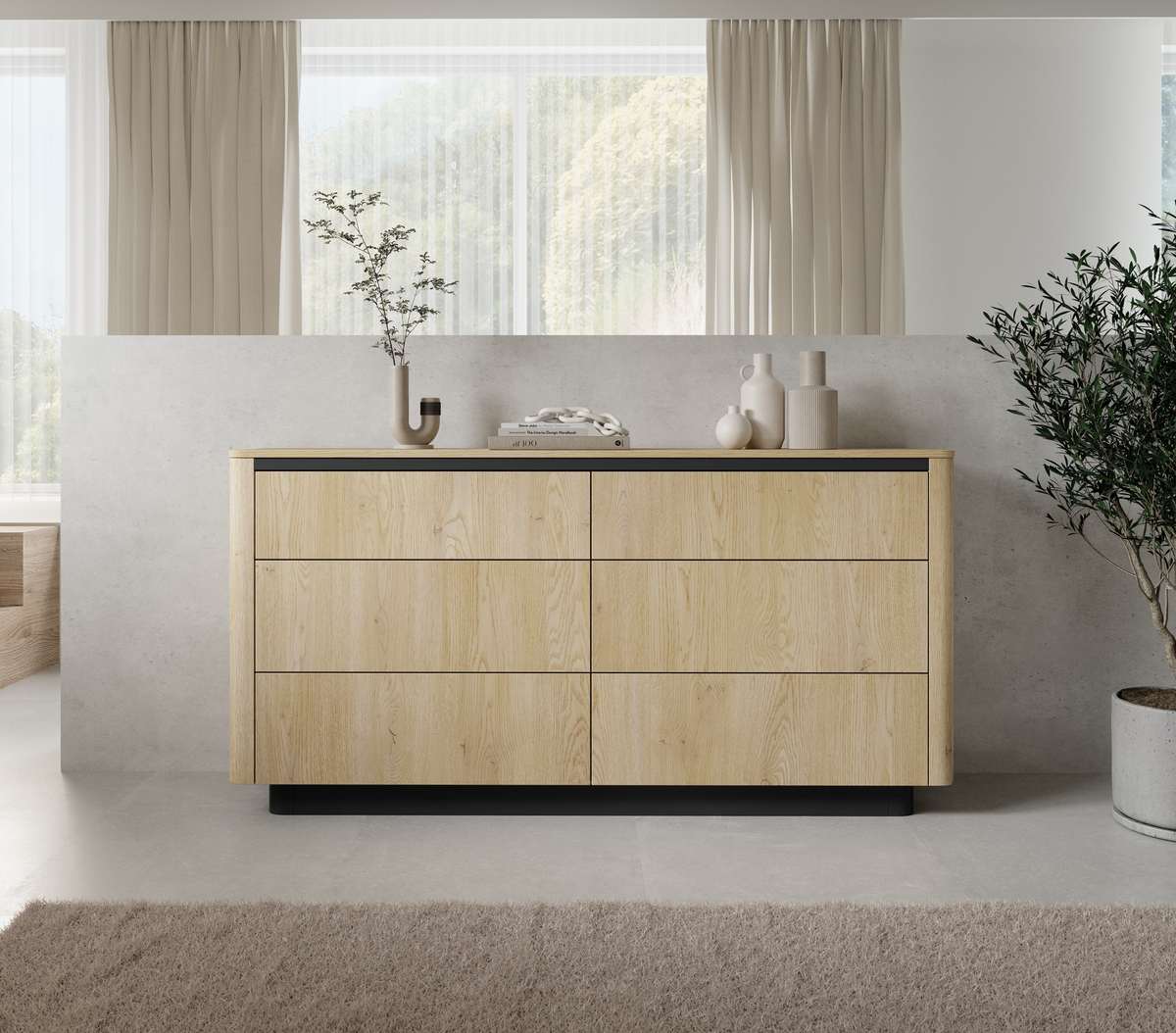 Madia 6 cassetti rovere/nero Libra 163x82 cm