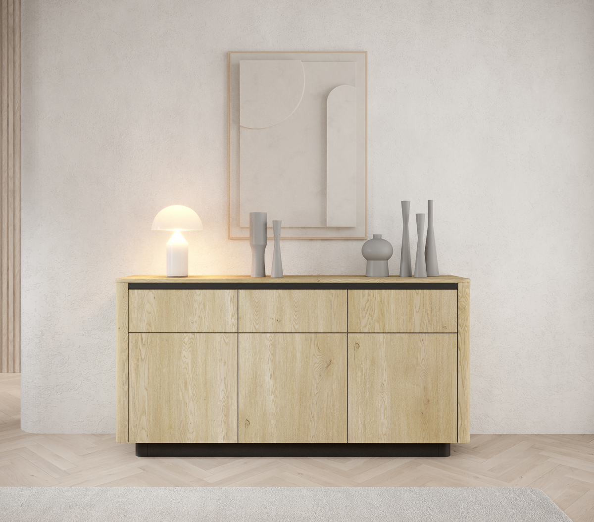 Madia 3 ante 3 cassetti rovere/nero Libra 163x82 cm