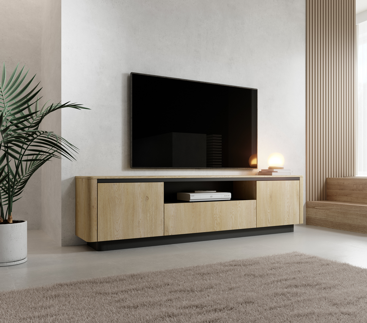 Mobile TV 3 ante rovere/nero Libra 200x55 cm