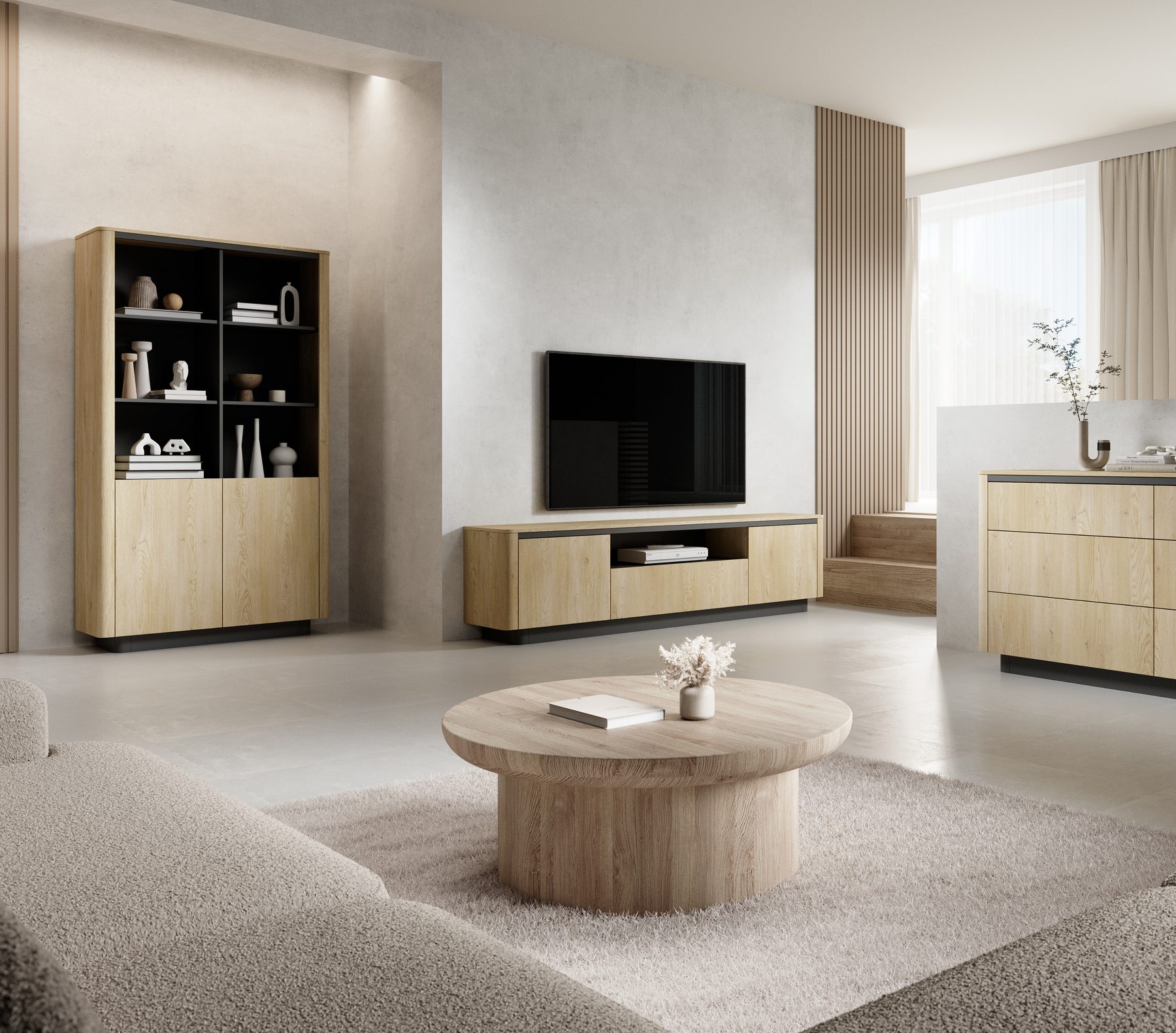 Mobile TV 3 ante rovere/nero Libra 200x55 cm