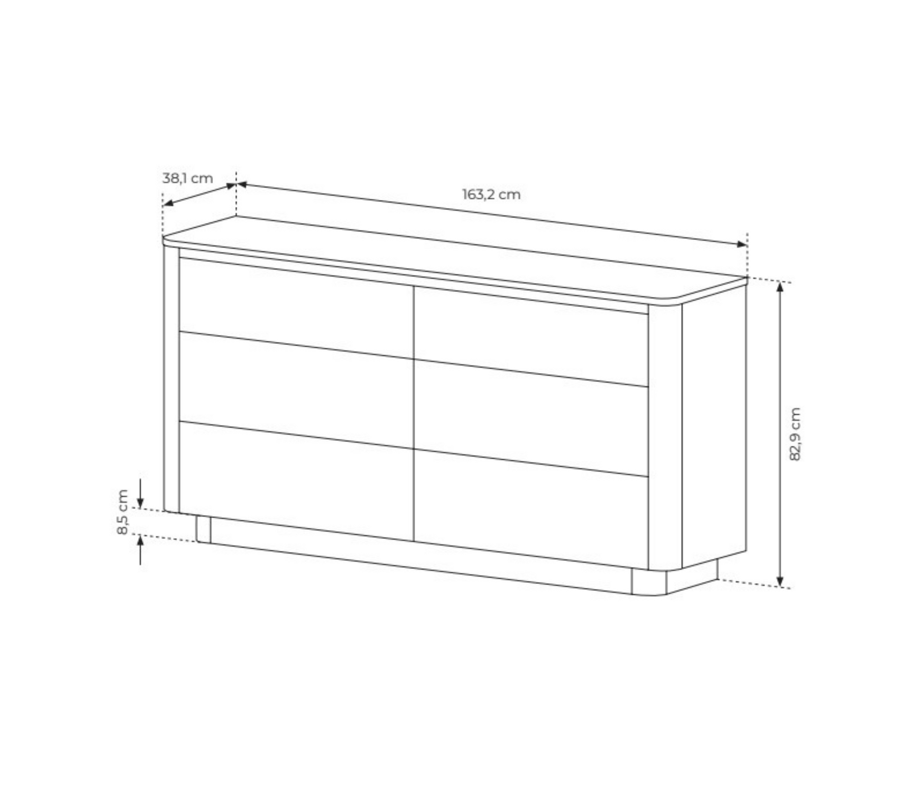 Madia 6 cassetti rovere/nero Libra 163x82 cm